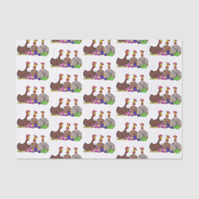 Papier Mousseline Drôle dessin animé de poulets de tricot (Recto)
