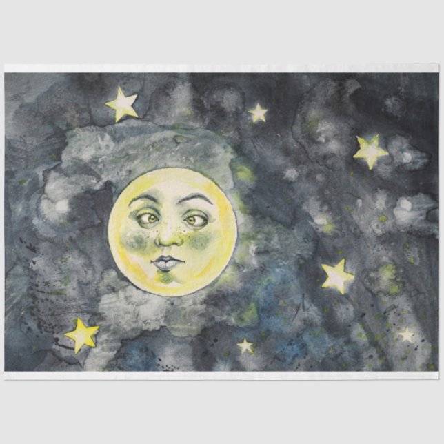 Papier Mousseline Drôle Moon Stars Sky Decoupage Tissu Papier (Recto)