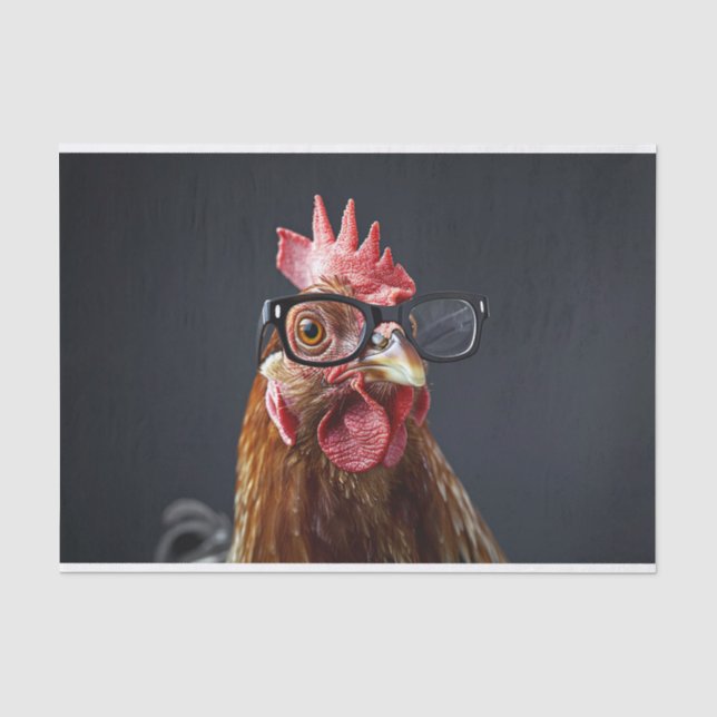 Papier Mousseline Drôle Poulet Portant Des Lunettes Découpage (Recto)