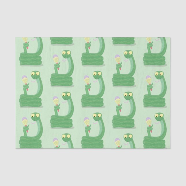 Papier Mousseline Drôle serpent vert avec caricature maraca (Recto)