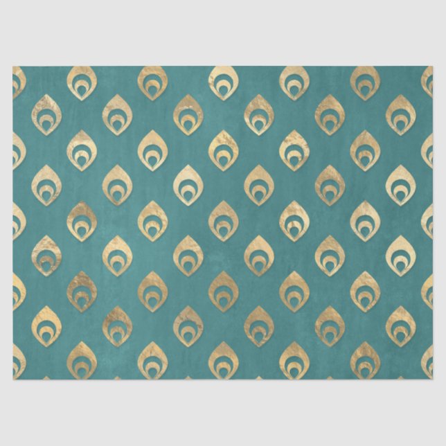 Papier Mousseline Droplets Abstraits d'or sur le découpage Turquoise (Recto)