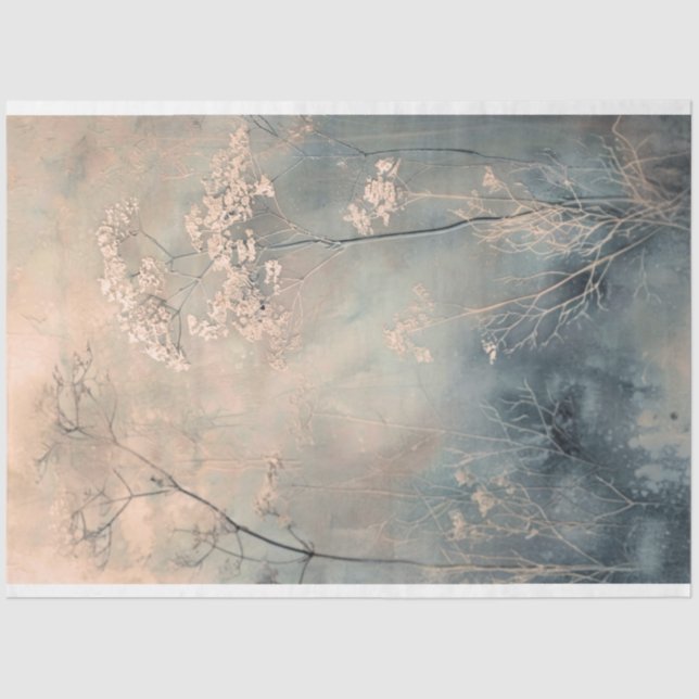 Papier Mousseline Dusty Blue Ethereal Nature Botanical Arrière - pla (Recto)