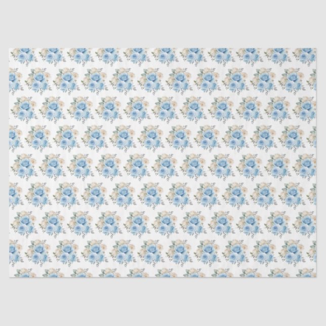 Papier Mousseline Dusty Blue Silver Elegant Flowers (Recto)