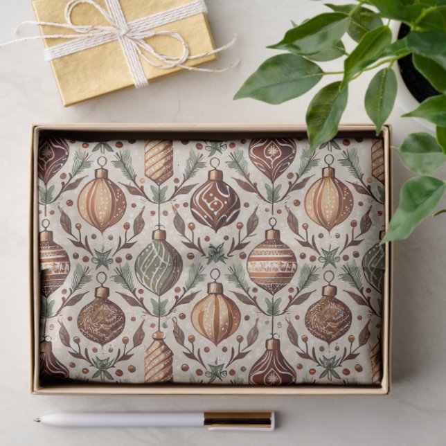 Papier Mousseline Earth Tones Christmas Pattern#12 ID1009 (Cadeau)