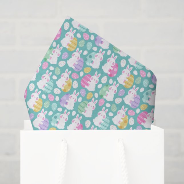 Papier Mousseline Easter Bunnies Hugging Easter Eggs Kids Pattern (Sac cadeau)
