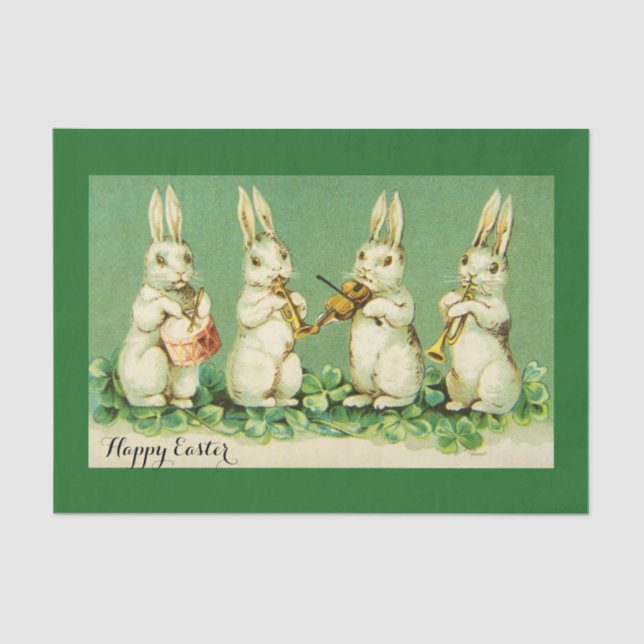 Papier Mousseline EASTER WHITE RABBIT ORCHESTRA Music Making Rabbits (Recto)