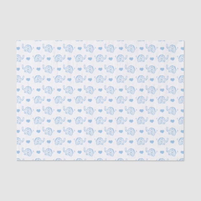 Papier Mousseline eau bleu bébé éléphants et coeurs (Recto)