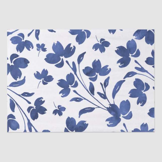 Papier Mousseline Eau d'Indigo - tiges de fleurs (Recto)