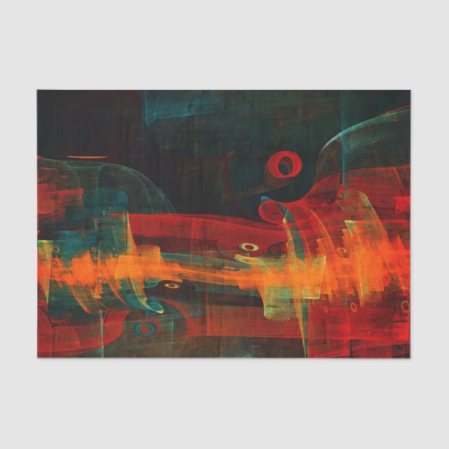 Papier Mousseline Eau Orange Rouge Bleu moderne Art Abstrait Motif (Recto)