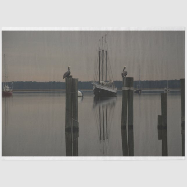 Papier Mousseline Eaux tranquilles - Bateau sur la page de découpage (Recto)