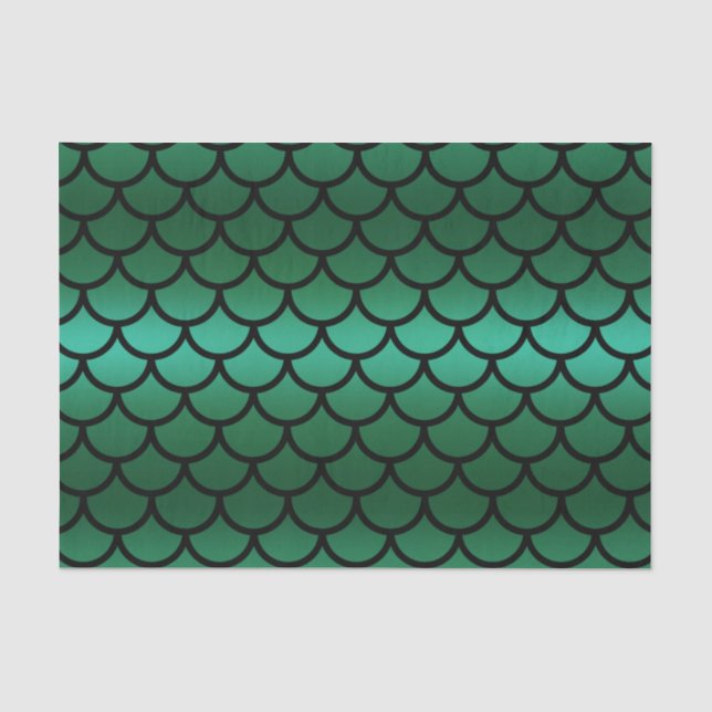 Papier Mousseline Écaille de sirène Green & Black Poisson Fantaisie (Recto)
