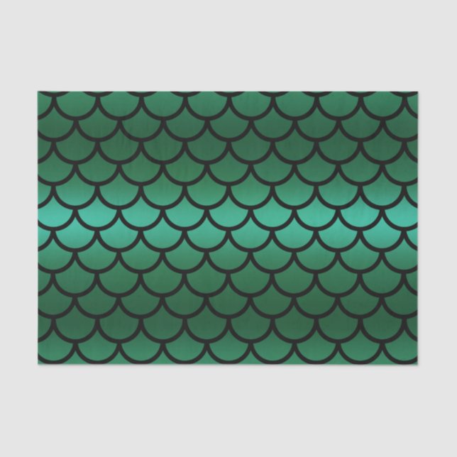 Papier Mousseline Écaille de sirène verte et noire Poisson fantaisie (Recto)