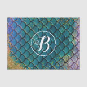 Papier Mousseline Écailles de poisson sirène glamour sarcelle violet