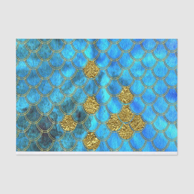 Papier Mousseline Échelles bleues de sirène d'Aqua avec des parties (Recto)