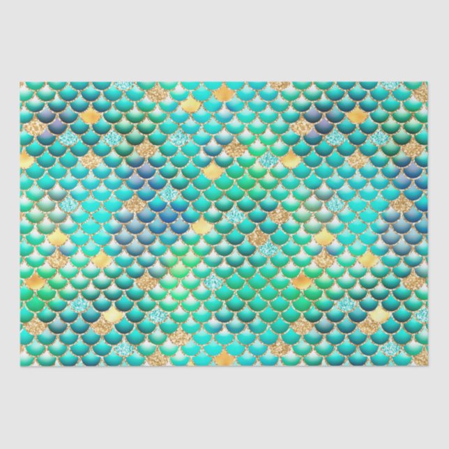 Papier Mousseline Echelles de sirène verte Ombre Foil & Parties scin (Recto)