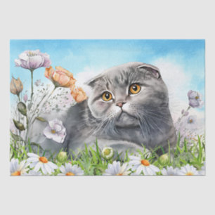 Papier Mousseline Écossais Fold Cat Floral Aquarelle