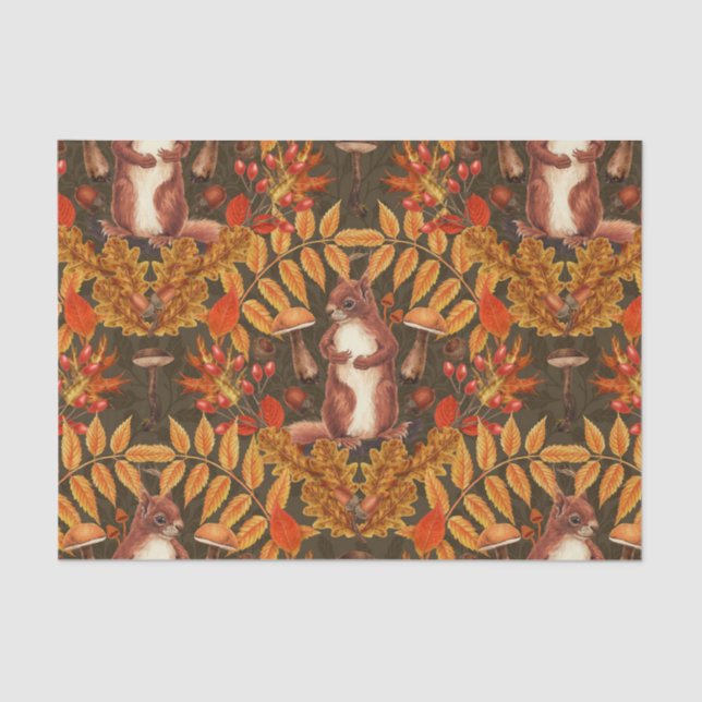 Papier Mousseline Écureuil d'automne sur brun foncé (Recto)