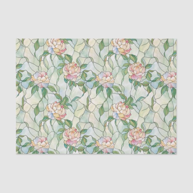 Papier Mousseline Effet de verre tendu rose et blanc clair (Recto)