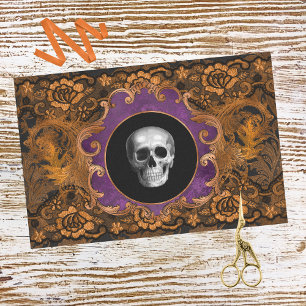 Papier Mousseline Éffrayant Elegant Hallloween crâne sur Damask