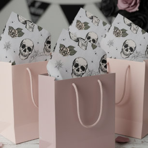 Papier Mousseline Éffrayant gris clair Floral Petit Crâne Halloween