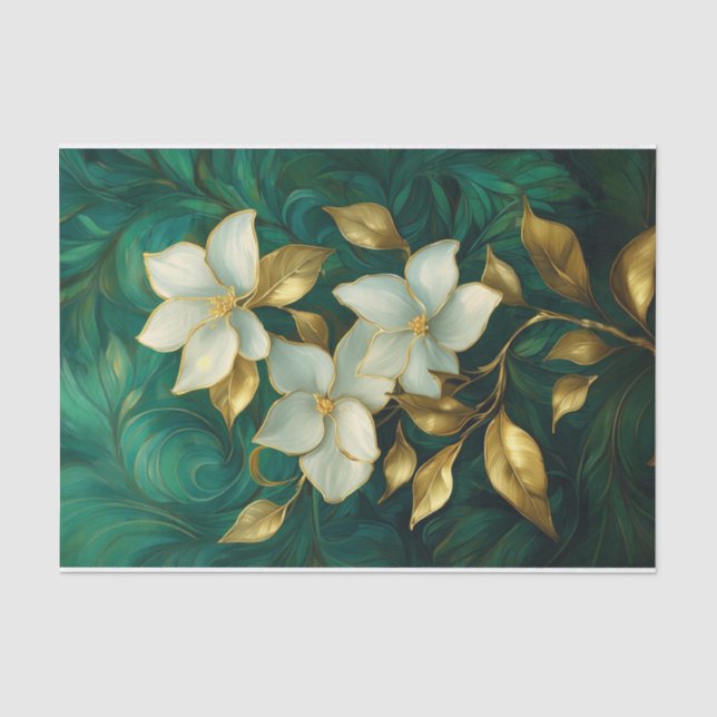 Papier Mousseline Elégance Gardenia Dorée, Fleurs Formelles (Recto)