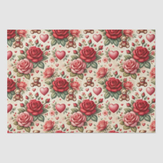 Papier Mousseline Élégance romantique : Roses et coeurs