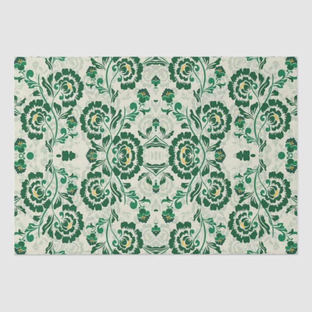 Papier Mousseline Elégant arabe floral géométrique vert marocain (Recto)