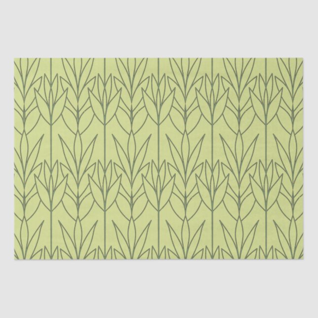 Papier Mousseline Elégant Art Déco Vert Floral Motif Chic Moderne (Recto)