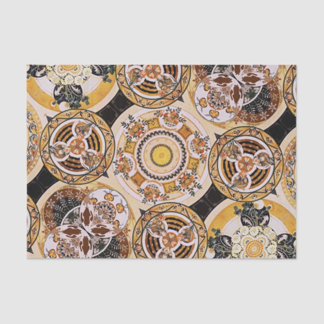 Papier Mousseline Élégant Art Nouveau Décoratif Gold Brown Motif (Recto)