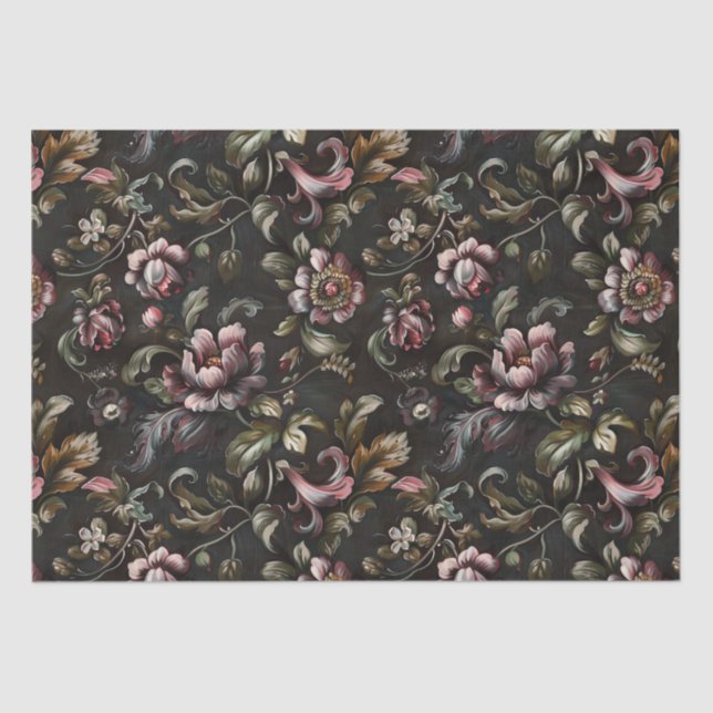 Papier Mousseline Elégant Baroque foncé Peinture Fleurs Découpage (Recto)