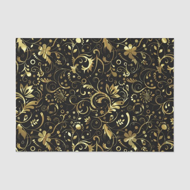 Papier Mousseline Elegant Black And Gold Floral Damas (Recto)