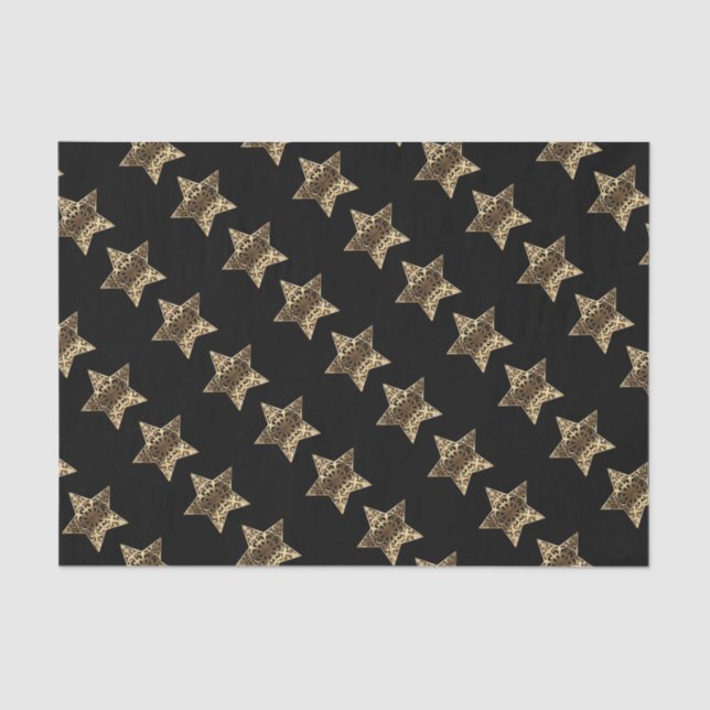 Papier Mousseline Elégant Black Gold Look Christmas Stars Motif (Recto)