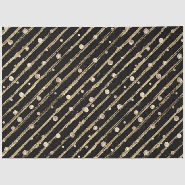 Papier Mousseline Elégant Black Velvet Gold Stripes Dots Luxe (Recto)