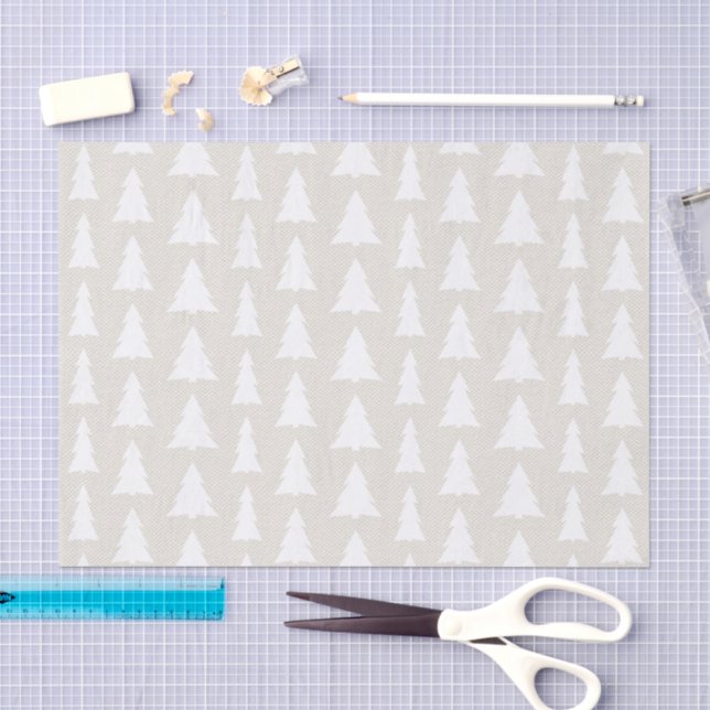 Papier Mousseline Elégant Blanc Arbres sur Faux Beige Motif Texture (Artisanat)