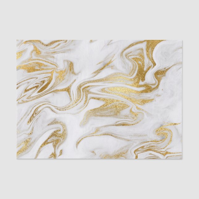 Papier Mousseline Elégant Blanc Or Faux Marbre Noël (Recto)