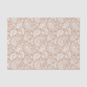 Papier Mousseline Elégant blanc Vintage Paisley sur Tan Arrière - pl