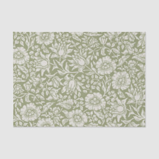 Papier Mousseline Elégant Blanc Vintage Style Fleurs Olive