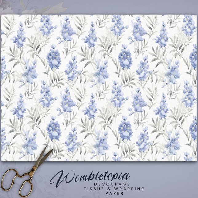 Papier Mousseline Élégant Bleu Delphinium Floral (Créateur téléchargé)