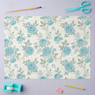 Papier Mousseline Élégant bleu et blanc Vintage inspiré Florales