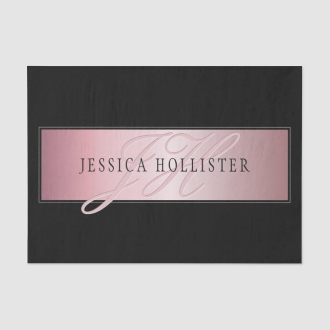 Papier Mousseline Elégant Blush Faux Rose Gold | Nom et initiales (Recto)