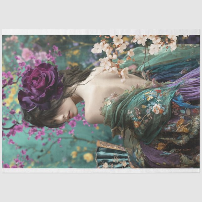 Papier Mousseline Elegant Boho, Dos Femme & Portrait Floral Art (Recto)