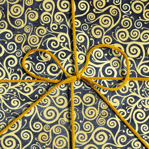 Papier Mousseline Elégant Boho Golden Flourish Vintage Navy Blue