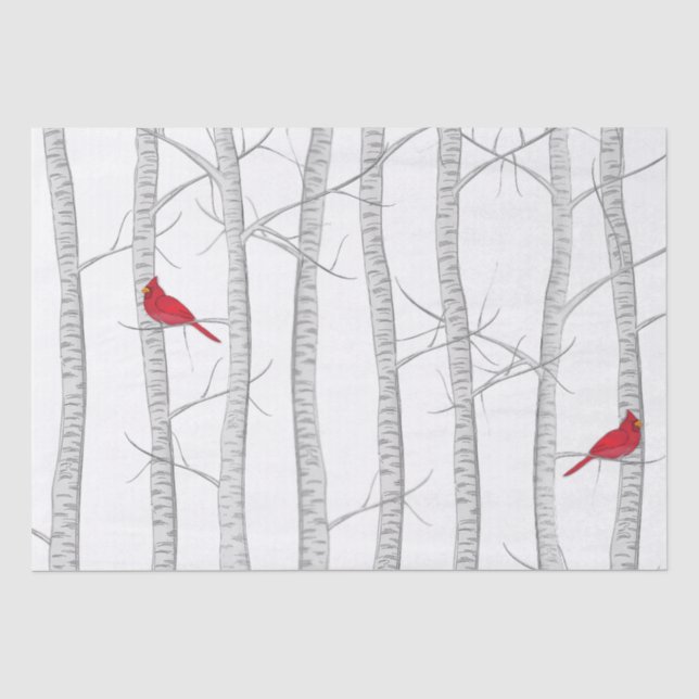 Papier Mousseline Élégant Bois Botanique du Cardinal Rouge d'hiver (Recto)