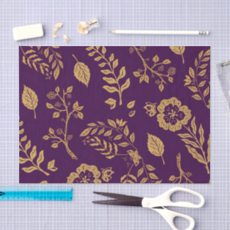 Papier Mousseline Elegant Botanical Motifs Luxury Purple & Gold