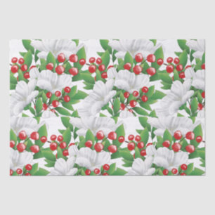 Papier Mousseline Elégant bouquet d'hiver blanc rouge vert floral
