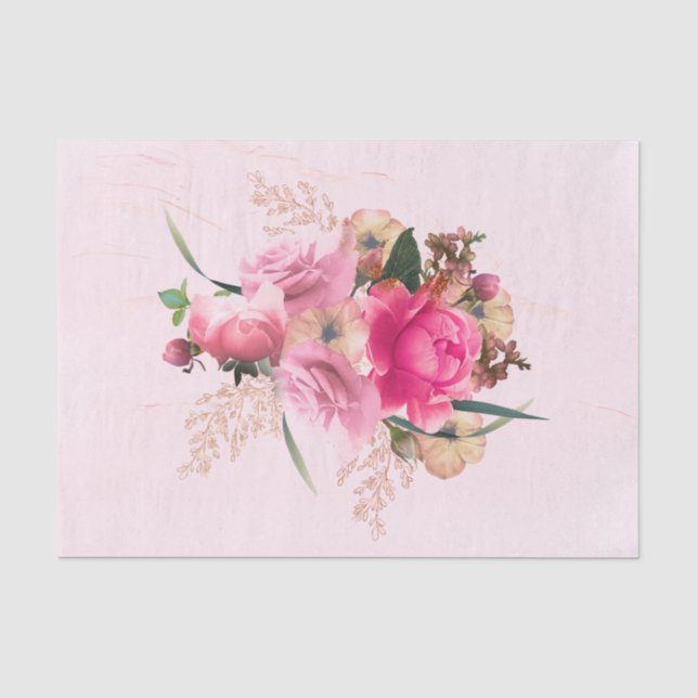 Papier Mousseline Elégant bouquet rose rose floral or (Recto)