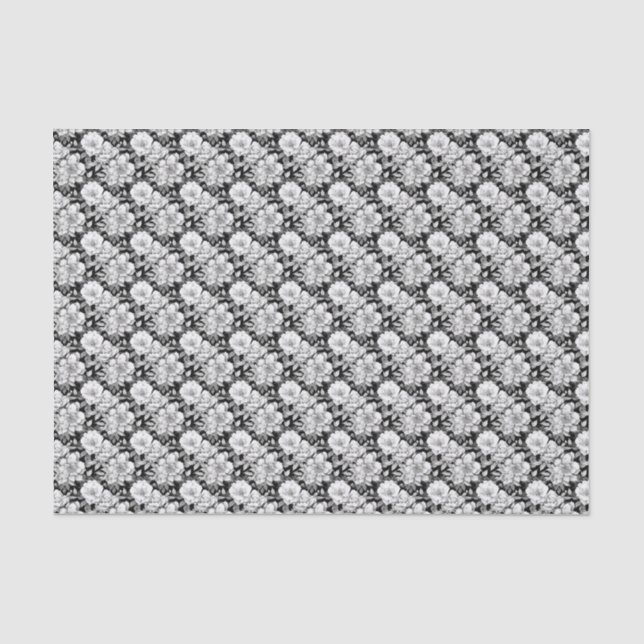 Papier Mousseline Élégant carrelage de fleur de Magnolia blanc noir (Recto)