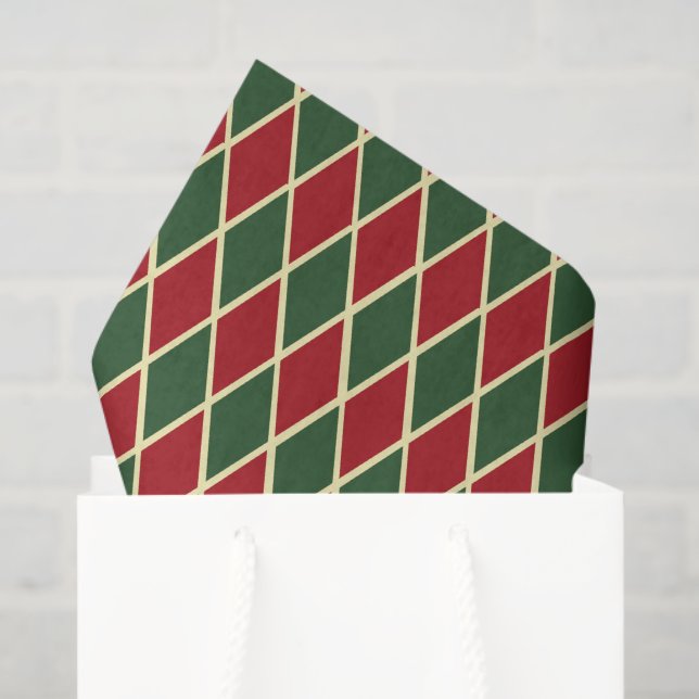 Papier Mousseline élégant carrelage de Noël vert rouge (Sac cadeau)