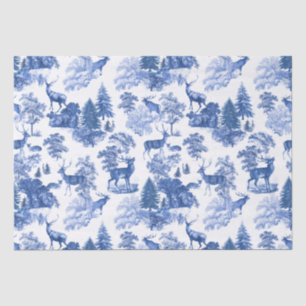 Papier Mousseline Elégant Cerf bleu toile Vintage dans le bois
