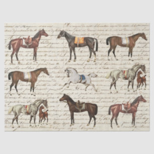 Papier Mousseline Élégant Chevaux Vintages à selle Script beige